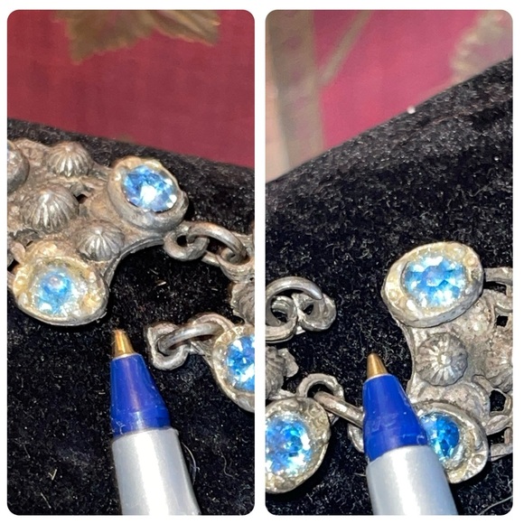 Vintage Art Nouveau Czech (Austrian?) Cobalt Blue Glass Stone Filigree Bracelet - Picture 7 of 10